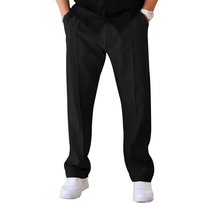 Comfort Fit Men's Straight-Leg Trousers with Adjustable Drawstring and Side Pockets 12