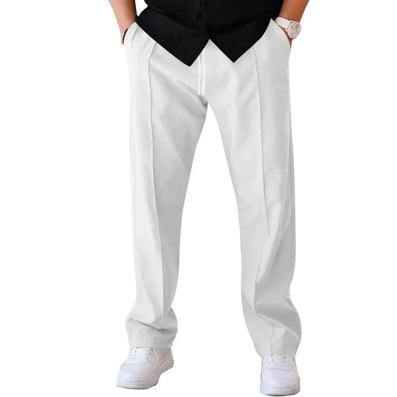 Comfort Fit Men's Straight-Leg Trousers with Adjustable Drawstring and Side Pockets 13