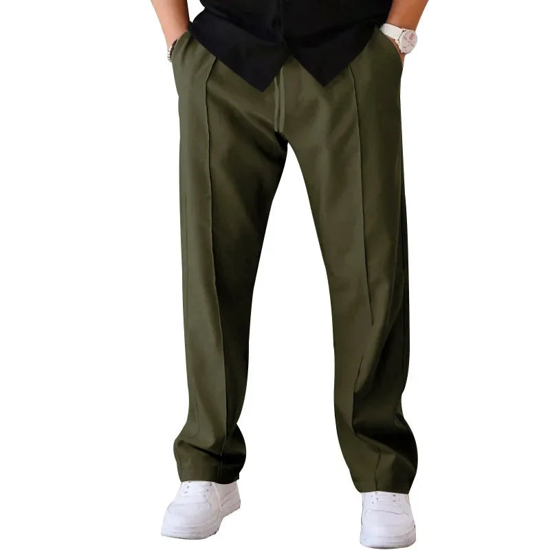 Comfort Fit Men's Straight-Leg Trousers with Adjustable Drawstring and Side Pockets 15
