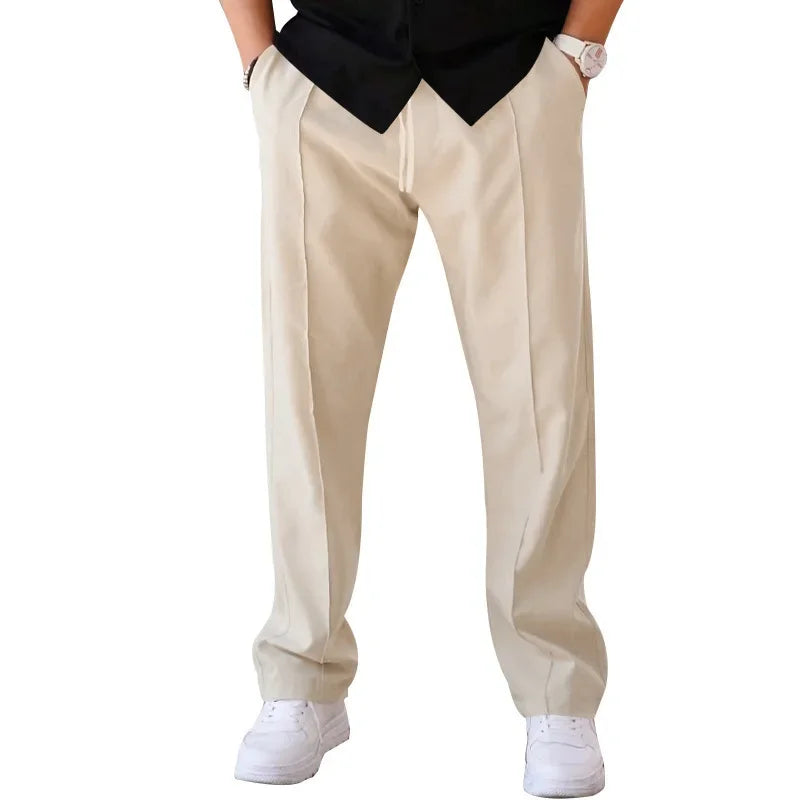 Comfort Fit Men's Straight-Leg Trousers with Adjustable Drawstring and Side Pockets 16