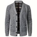 Men's Black Cardigan with Plaid Lining and Button-Up Front 0