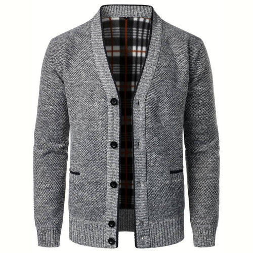 Men's Black Cardigan with Plaid Lining and Button-Up Front 0