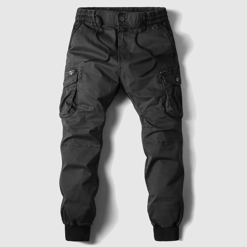 Men's Black Cargo Trousers with Elastic Cuffs and Multi-Pocket Design 4