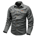 Men's Classic Collar Long-Sleeve Button-Up Dress Shirt with Chest Pockets 0