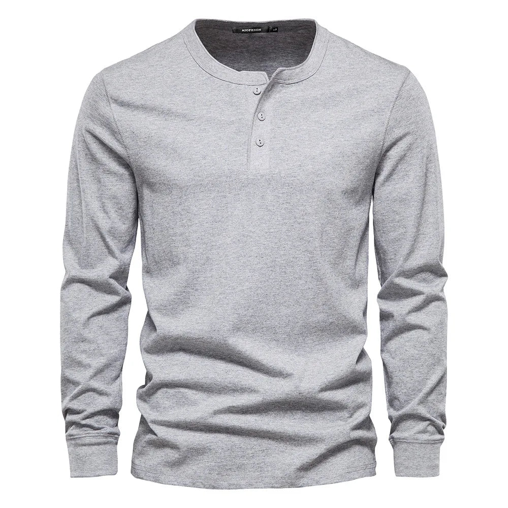 Men's Cotton Blend Long Sleeve Henley Shirt with Three-Button Placket 2