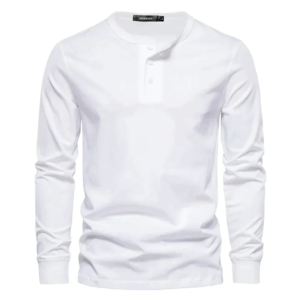 Men's Cotton Blend Long Sleeve Henley Shirt with Three-Button Placket 4