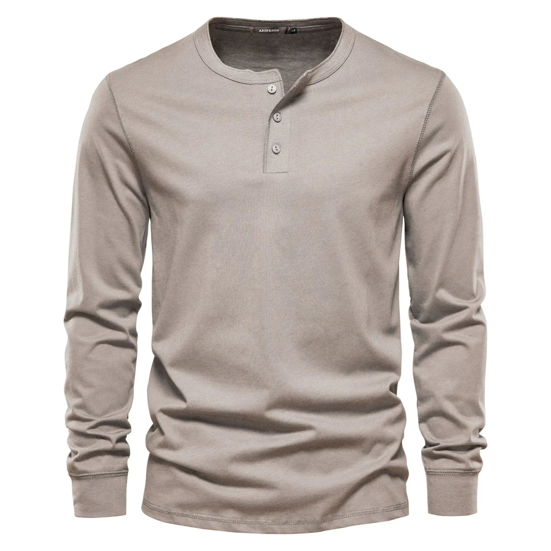 Men's Cotton Blend Long Sleeve Henley Shirt with Three-Button Placket 5