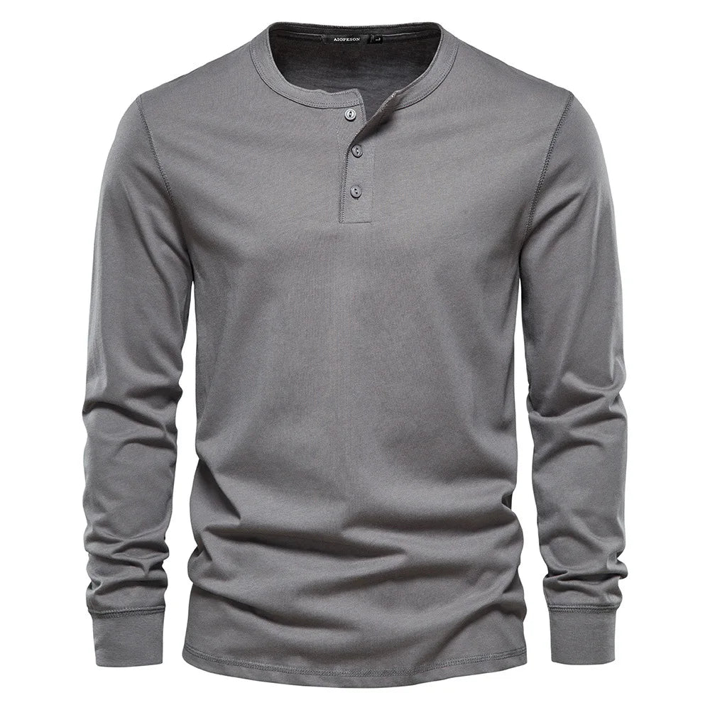 Men's Cotton Blend Long Sleeve Henley Shirt with Three-Button Placket 6