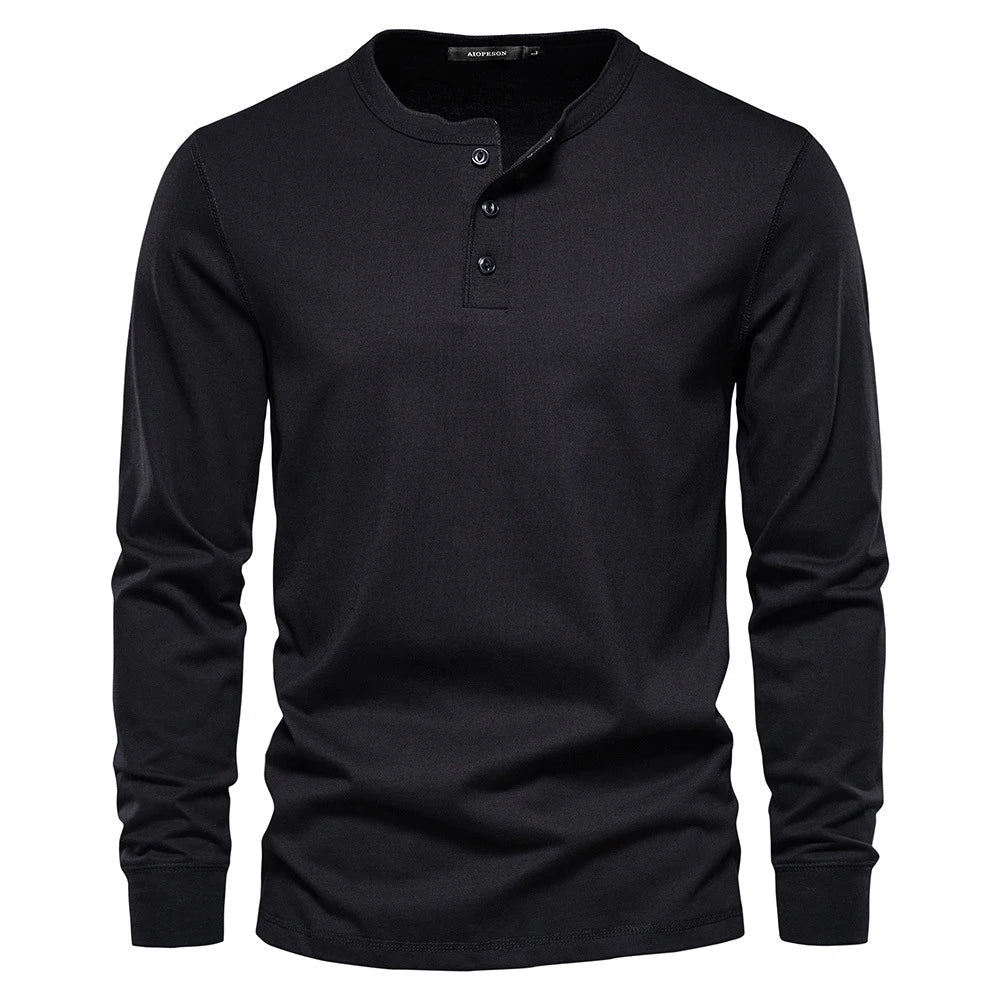 Men's Cotton Blend Long Sleeve Henley Shirt with Three-Button Placket 7