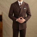 Men's Double Breasted Suit Set with Peak Lapel Jacket and Straight-Leg Trousers for Formal Occasions 0