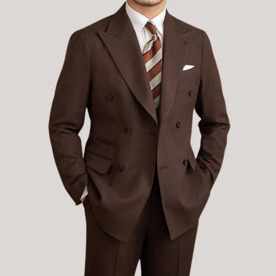 Men's Double Breasted Suit Set with Peak Lapel Jacket and Straight-Leg Trousers for Formal Occasions 1