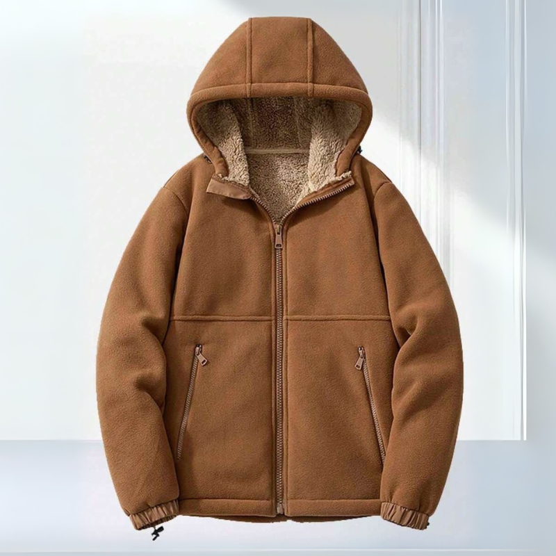 Men's Fleece Jacket with Hood and Zippered Pockets for Winter Comfort 1