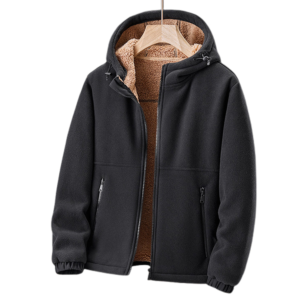 Men's Fleece Jacket with Hood and Zippered Pockets for Winter Comfort 6