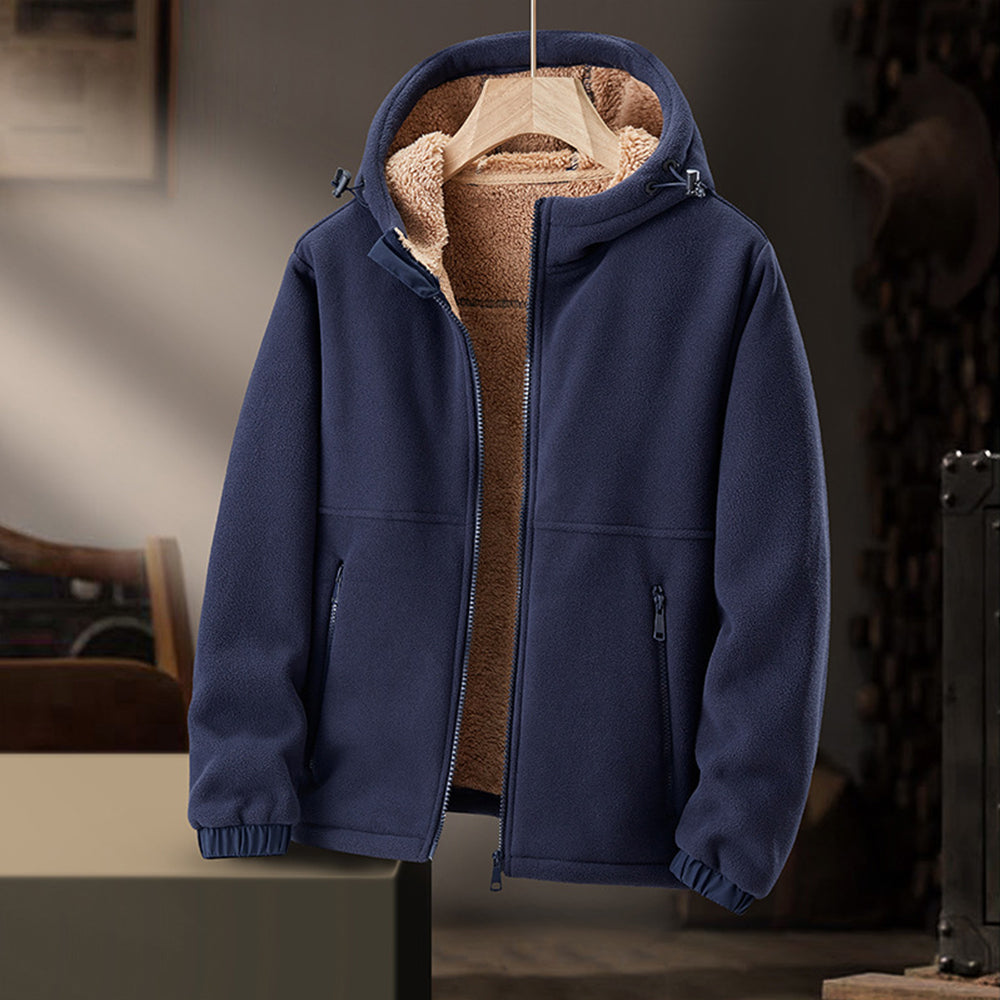Men's Fleece Jacket with Hood and Zippered Pockets for Winter Comfort 7