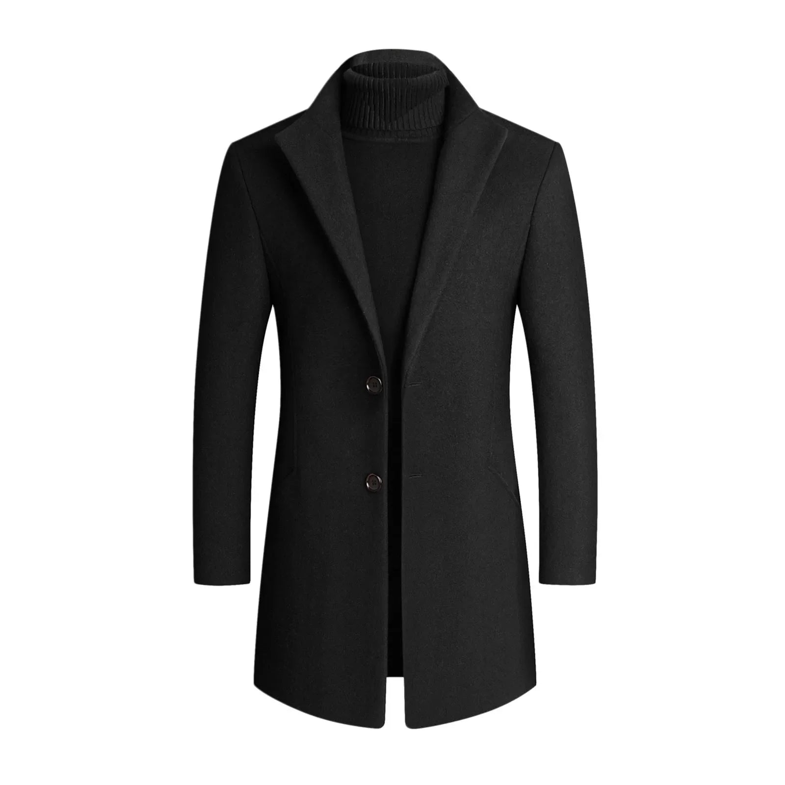 Men's Overcoat with Notched Lapel and Two-Button Closure for Stylish Winter Wear 0