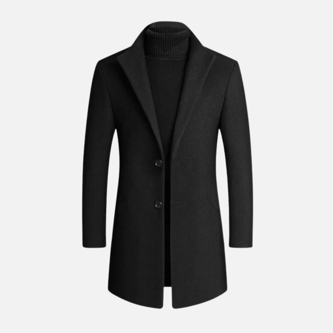 Men's Overcoat with Notched Lapel and Two-Button Closure for Stylish Winter Wear 1