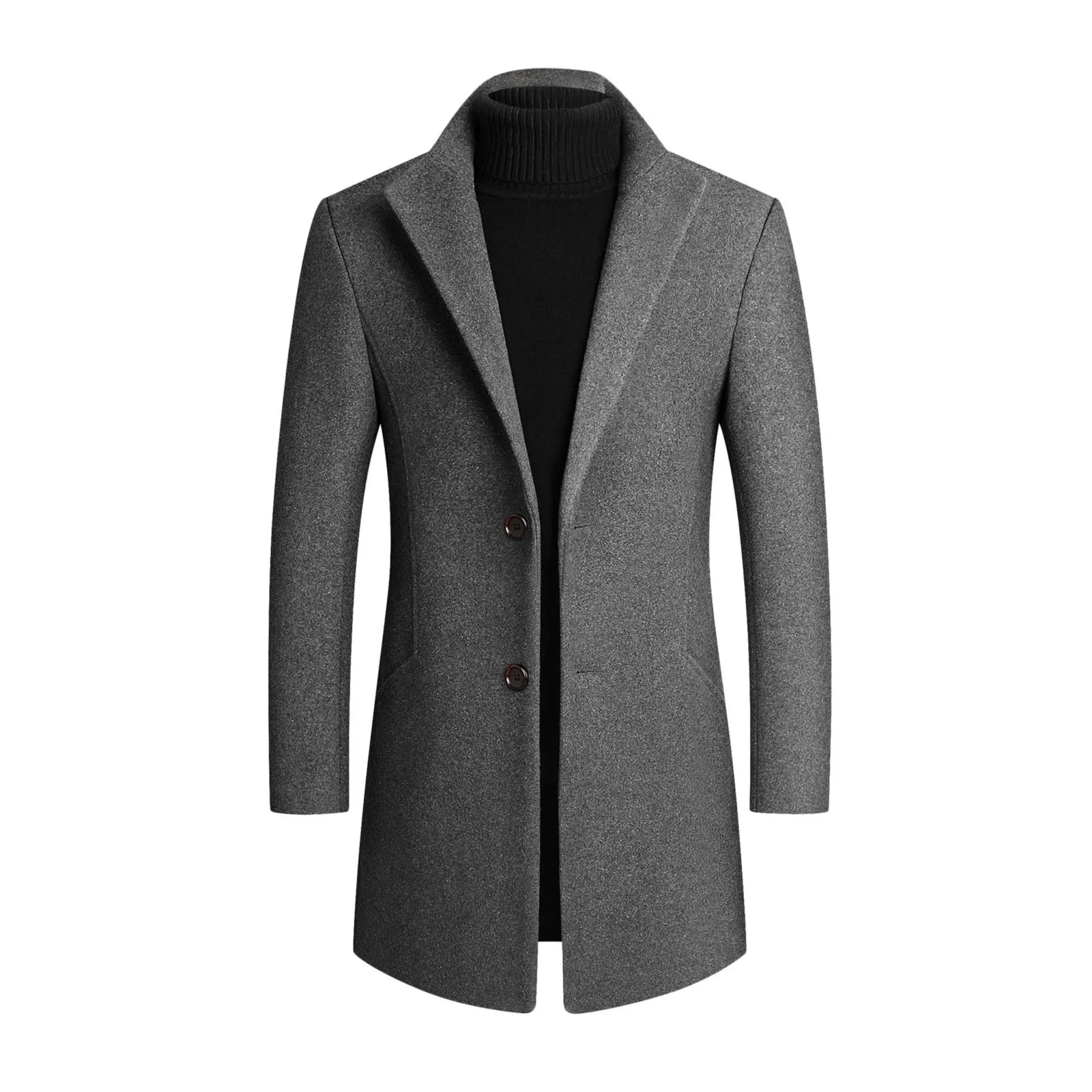 Men's Overcoat with Notched Lapel and Two-Button Closure for Stylish Winter Wear 2