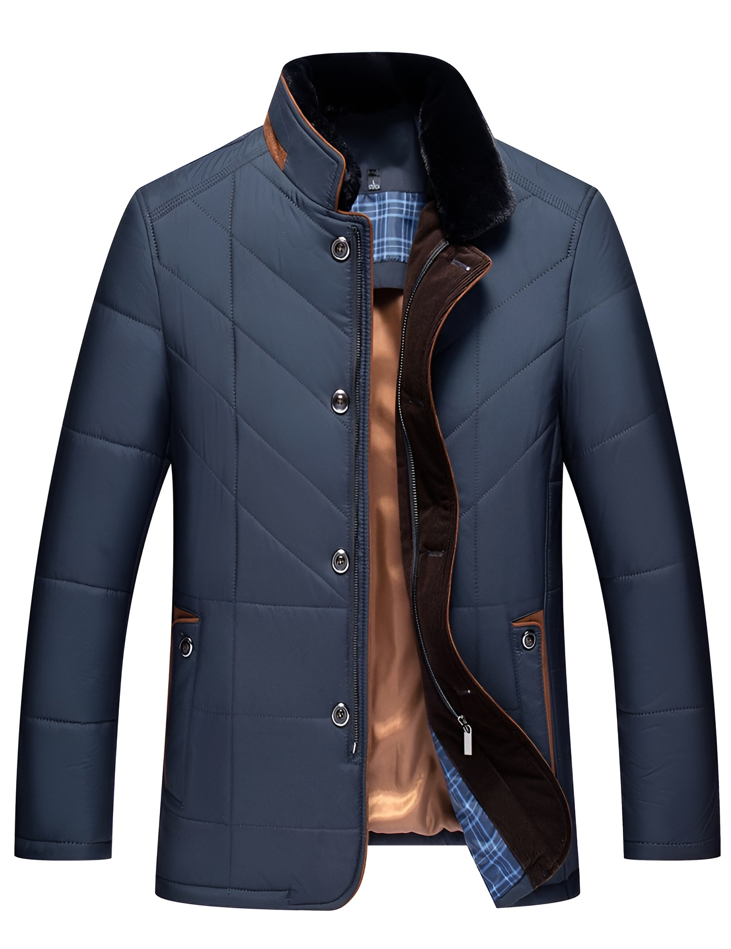 Men's Quilted Winter Jacket with Dual Closure and Contrast Trim 0