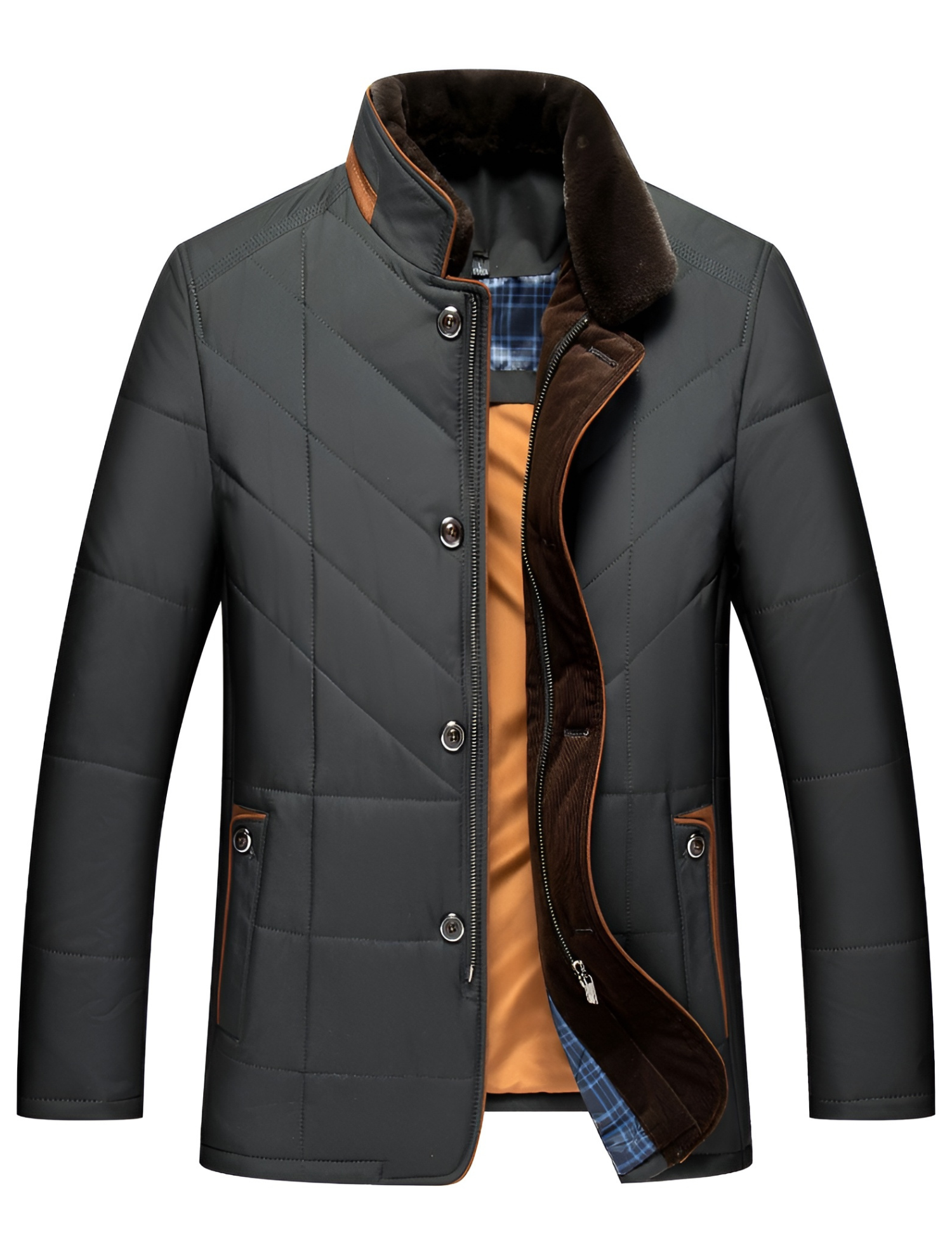 Men's Quilted Winter Jacket with Dual Closure and Contrast Trim 1