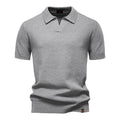 Men's Short-Sleeve Textured Knit Polo Shirt with Split Neckline and Ribbed Hem 0