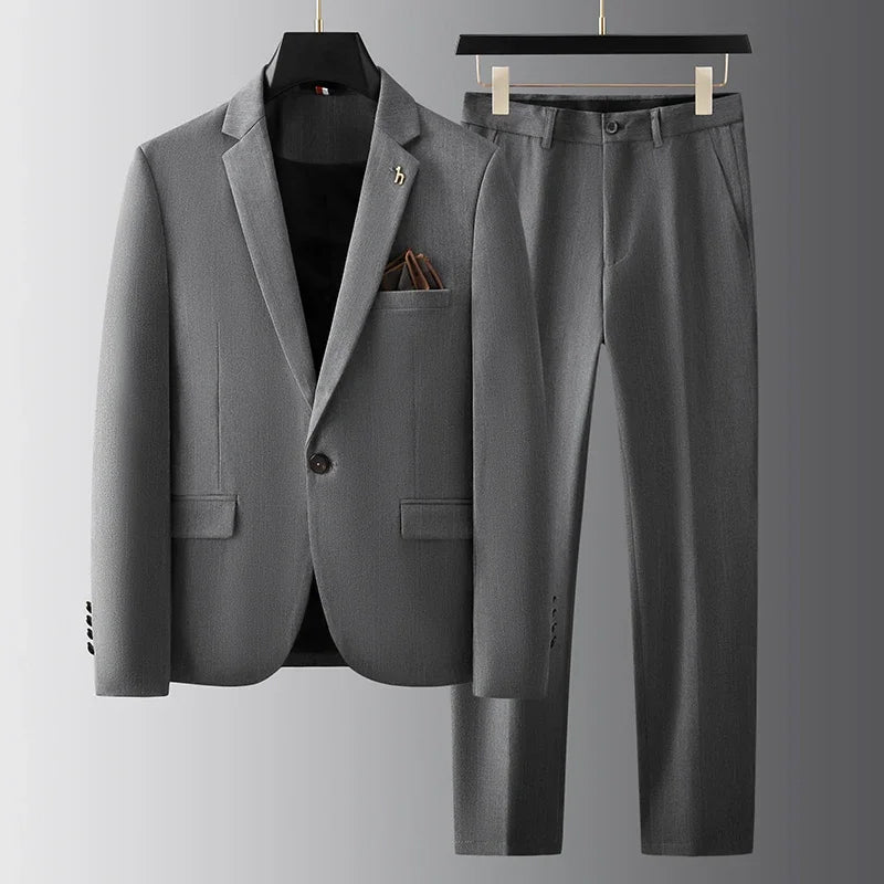 Men's Stylish 2-Piece Suit Set with Blazer and Straight-Leg Trousers 0
