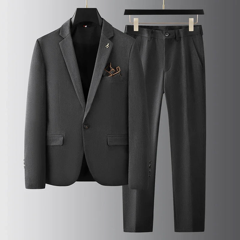 Men's Stylish 2-Piece Suit Set with Blazer and Straight-Leg Trousers 1