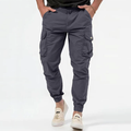 Men's Tapered Black Cargo Pants with Elastic Cuffs and Side Pockets 0