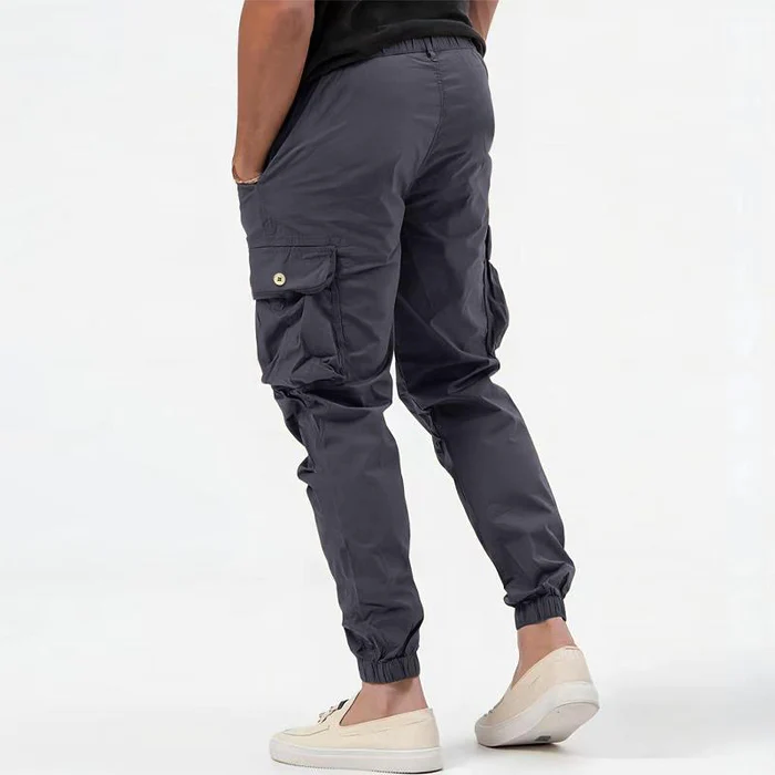 Men's Tapered Black Cargo Pants with Elastic Cuffs and Side Pockets 1