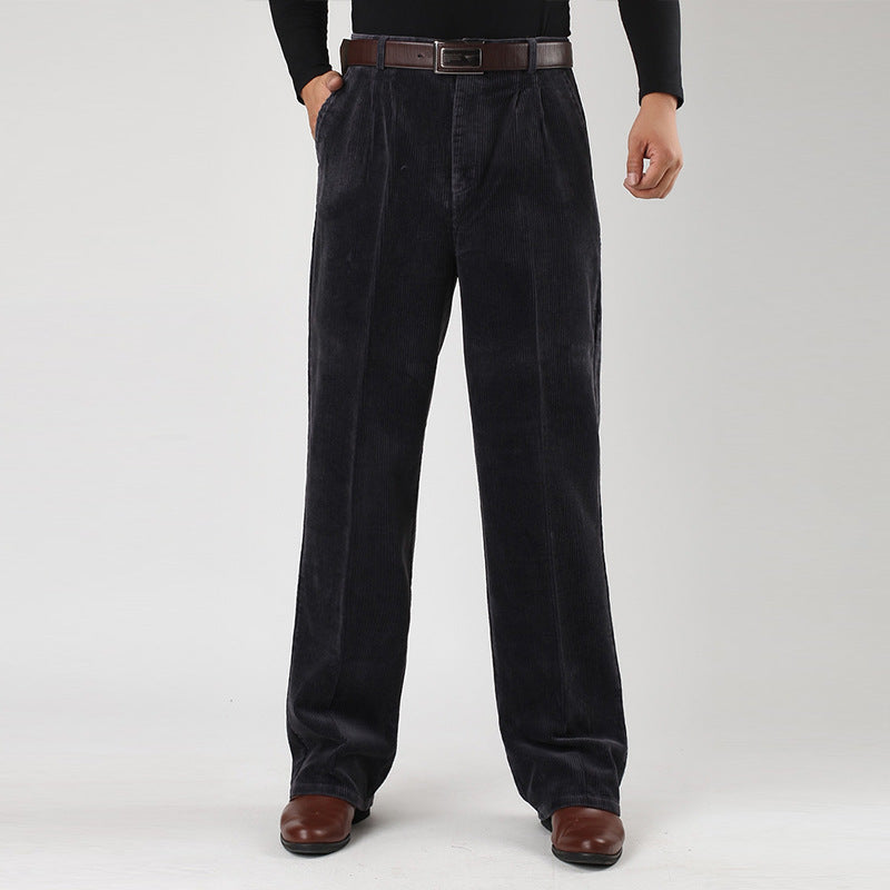Men's Wide-Leg Corduroy Trousers with Pleats for Casual and Semi-Formal Wear 0