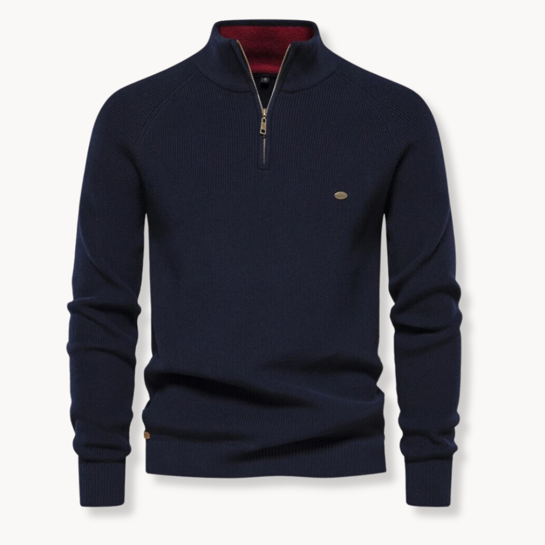 Slim Fit Men's Half-Zip Jumper with Stand Collar | Stylish Knitwear for Men 0